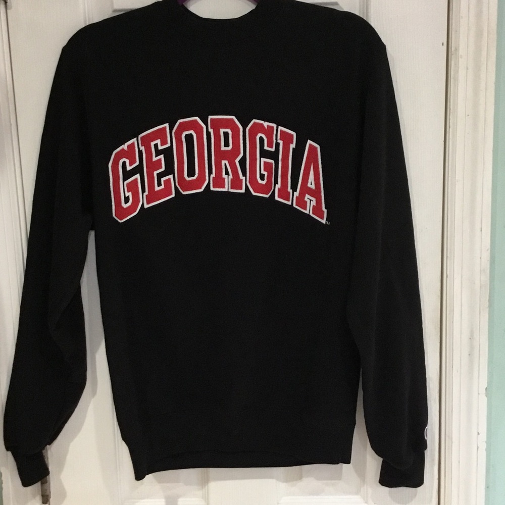 Champion Black Crewneck Sweater with Red Georgia Arch